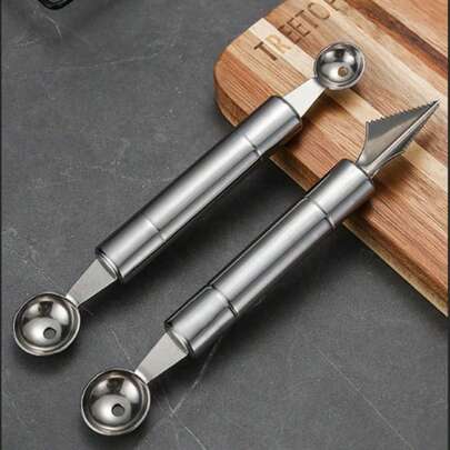 1 pieza Cuchillo de acero inoxidable para tallar, cuchillo de chef, herramienta de corte y extracción de frutas, cuchara para helado