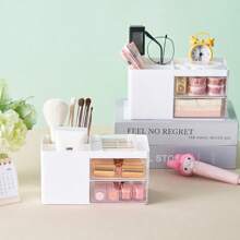 1 件多功能笔筒，3 色创意时尚桌面收纳盒，适用于办公用品和化妆刷 - 白色 - 查看 1