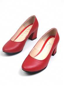 Zapatillas de mujer con tacón bajo, brillantes, elegantes, sofisticadas, con punta cerrada. Tacones cómodos, tacón ancho. Perfectas para ocasiones especiales como cenas formales, fiestas, eventos de noche o bodas, ofreciendo un toque de distinción y estilo. - Rojo - Ver 1