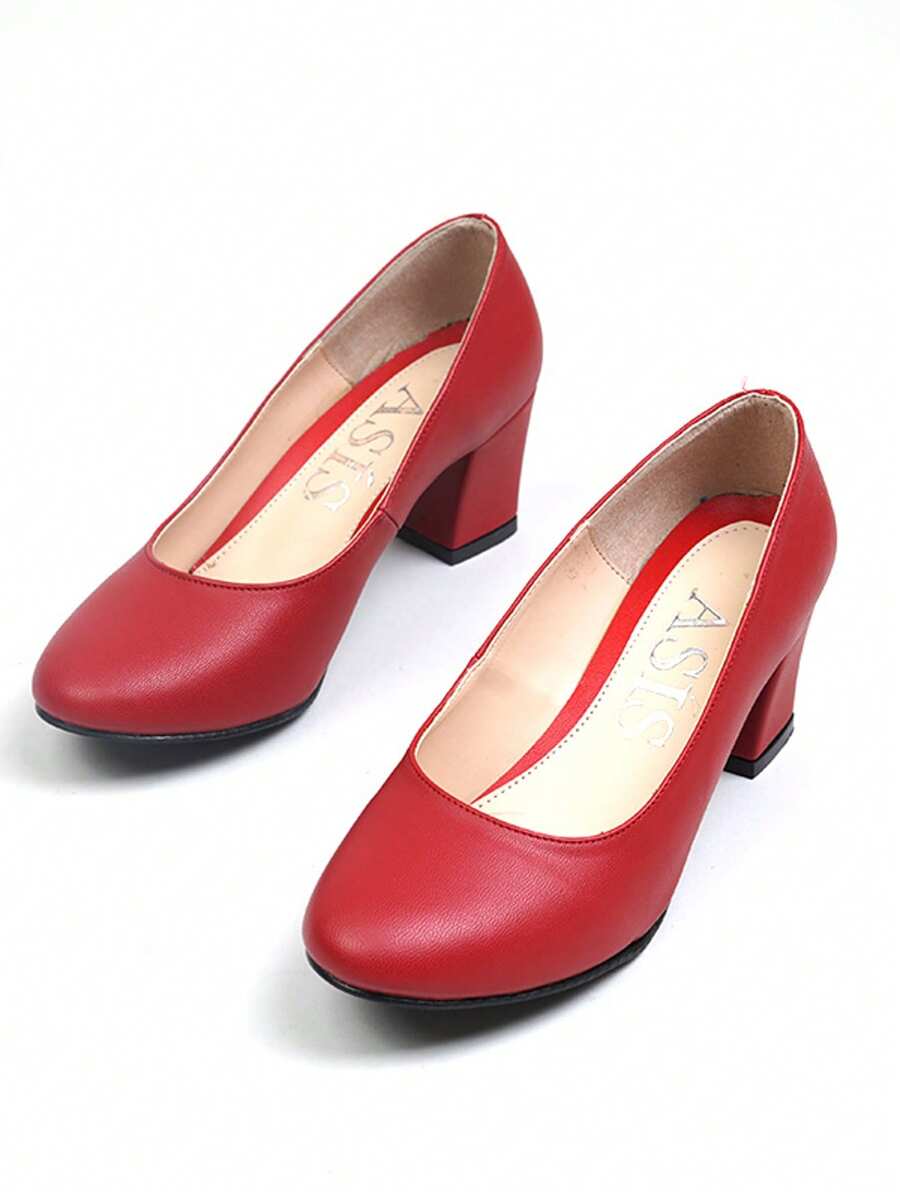 Zapatillas de mujer con tacón bajo, brillantes, elegantes, sofisticadas, con punta cerrada. Tacones cómodos, tacón ancho. Perfectas para ocasiones especiales como cenas formales, fiestas, eventos de noche o bodas, ofreciendo un toque de distinción y estilo. - Rojo - Ver 1