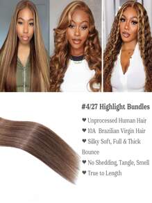 Honey Blonde Highlight 4/27 Human Hair Bundles Brazilian Straight Hair Bundles Human Hair 32inch Virgin Hair Weave Bundles Ombre Wavy 4/27 Colored For Women Human Hair - Chocolate Brown - View 8