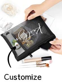 Personalized Name Black Makeup Bag Bridal Shower Bachelorette Party Bride Future Wife Wedding Engagement Bridesmaid Bridesmaid Bride Groom Mother Gift Makeup Bag, Mesh Bag, Mesh Beauty Bag, Must-Have For Postmen, Must-Have For Back To School, Suitable For Travel, Vacation, Wedding, College, Mother's Day Gift