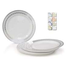 60 Plates Pack, Heavyweight Disposable Wedding Party Plastic Plates 7.5'' Appetizer/Dessert Plate, Lace White & Silver - Multicolor - View 1