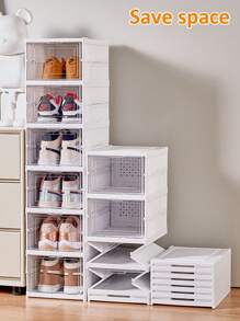 3 个加厚透明鞋盒带盖，可折叠可堆叠鞋子收纳盒，塑料材质，适用于运动鞋，节省空间，适用于入口、卧室、家庭、宿舍 3 个大鞋子收纳盒 - 彩色 - 查看 4