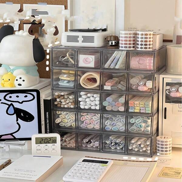 1pc 4-Grid Large Capacity Acrylic Desktop Organizer Box, Horizontal Or Vertical Use, For Storing Pens, Cosmetics, Stationery, Suitable For Office, Student