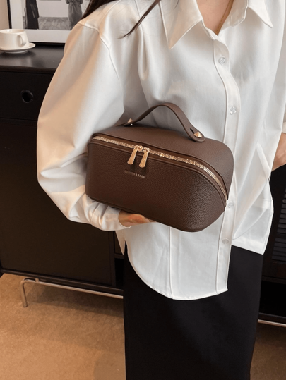 Large Capacity PU Leather Cosmetic Bag Handbag, Suitable For Outdoor Travel, Grooming Organizer For Men & Women Travel Essentials Travel Accessories Travel Must Haves Holiday Essentials Holiday Travel Bag