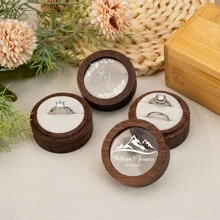 Personalized Wooden Wedding Ring Box With Transparent Acrylic Cover, Customizable Engraved Proposal Ring Box, Gift For Bride, Multi-Functional, Colorful, Modern & Fashionable, Customizable, Unique, Ideal Gift For Him, Ideal Gift For Her, Boyfriend, Dad, Girlfriend, Mom, Family, Friends - Multicolor - View 5
