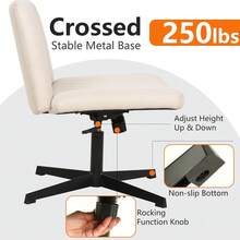 Criss Cross Chair Armless Cross Legged Office Desk Chair Adjustable Swivel Ergonomic Desk Chair No Wheels U Shaped Backrest with Wide Seat Native Sponge Computer Task Vanity Chair for Home Office - Beis - Ver 6