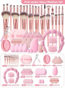 26/30/56PCS Makeup Tools Set Including:30PCS Makeup Brush Set+4PCS Makeup Sponges+2PCS Mini Makeup Sponges+4PCS Triangle Powder Puffs+4PCS Mini Air Cushion Powder Puffs+2PCS Circular Powder Puffs+1pc Hairband+2PCS Hand Bowl Strap+1pc Makeup Brush Cleaning Tools+1pc Eyelash Curler+1pc Facial Ice Compress+2PCS Air Cushion Powder Puff+2PCS Marshmallow Cushion Powder Puff - Pink - View 1