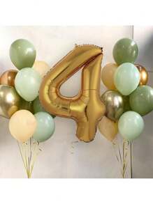 20pcs/Set 32 Inch Gold & Olive Green Theme Party Decorative Foil Balloons, Includes 1-6 Numeric Foil Balloon Set, For Birthday Outdoor Decorations