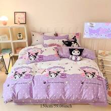 Sanrio 4pcs/Set Sanrio Kuromi Bedding Set, Cute Bedding, Warm And Soft 1 Quilt Cover + 2 Pillowcases + 1 Sheet, Soft And Comfortable Durable Bedroom Bedding, Does Not Include Quilt And Pillowcase, 78.74''*90.55'', Purple