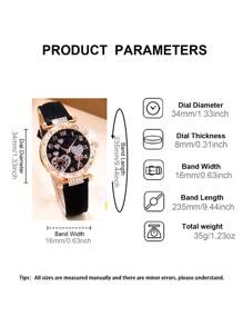 SOKI 6pcs/Set Women's Fashion Luxury Floral Numeral Dial Quartz Watch, Paired With Minimalist Heart Bracelet, Necklace, Earrings, Ring Jewelry Set, Suitable For Women To Wear At Parties, Festivals, Birthdays, Also Makes A Great Gift For Sisters (No Gift Box)