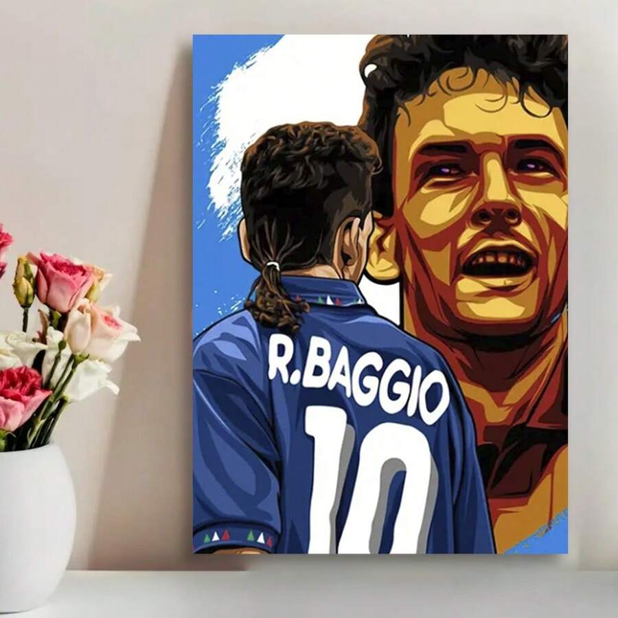 Framed Roberto Baggio Iconic Soccer Player Poster Italy Football Art, Canvas Wall Art, Decorative Painting, Print, Home Quality Artwork For Living Room Or Bedroom, Holiday Gift Ornaments, Classic Style - 框架 - 查看 1
