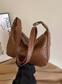 European And American Style Woven Rhombus Pattern Casual Large Capacity Commuter Retro Fashion Underarm Shoulder Bag