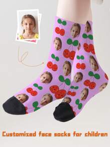 1 Pair Customized Face Print Mid-Calf Socks For Kids/Teens, Personalized With Photo Design, Interesting Custom Image Socks For Boys And Girls, Suitable For Daily Wear, Festivals, Birthdays, And Other Occasions - Multicolor - View 1