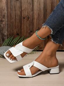 Sandalias de tacón alto blancas para mujer, sandalias casuales y elegantes de moda para damas - Blanco - Ver 4