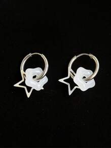 1pair Korean Star Earrings For Women Gothic Pentagram Pendant Earrings Y2K Punk Earrings Removable Simple Earrings Hip Hop Jewelry - Pentagram - View 14