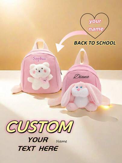 A Custom Bag With A Personalized Name Or Holiday Message. Customize Your Own Backpack, Mini Cartoon Casual Cute Bunny Bear Backpack School Bag, You Can Customize Name, Letters, Lucky Numbers, Etc., Very Suitable For Daily Adaptation To School, Dance Class, Travel, And Birthday Gifts Friends Daughters. It Is Memorable. Packages, Christmas Gifts, New Year Etc. Prints Are Randomly Placed.