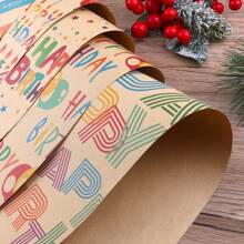 6pcs Vibrant Kraft Birthday Wrapping Paper Set - Colorful Balloons, Happy Birthday Letters, And Candles Designs - Perfect For Birthday Parties - Multicolor - View 5