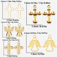 10pcs Stainless Steel Cross Pendant Charms, European & American Style, Suitable For Bracelet, Necklace, Anklet, Wholesale Craft Supplies, 18k Gold Plated PVD Finish