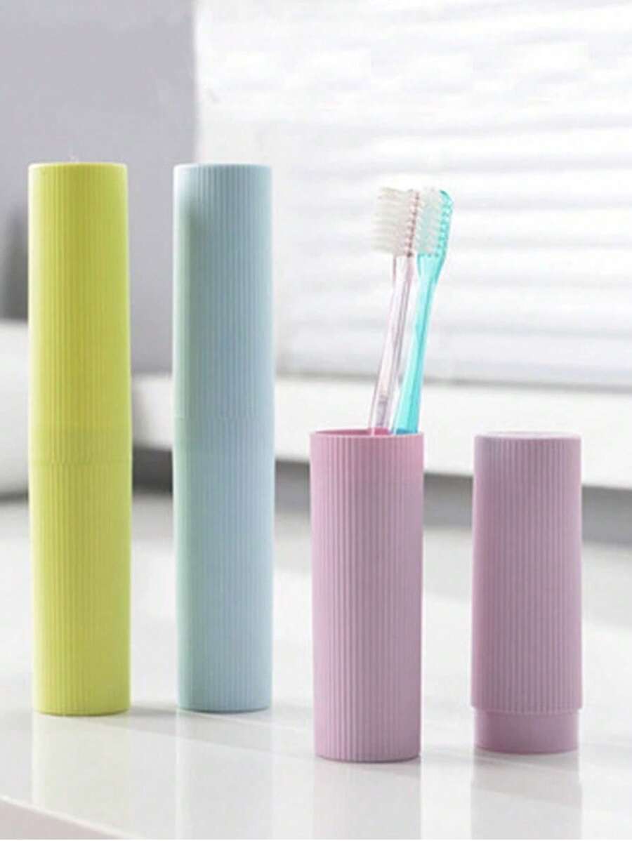 Juego de estuche portátil para cepillo de dientes de viaje, vaso de enjuague con tapa, pasta de dientes y estuche para almacenamiento de cepillo de dientes, vaso para enjuague bucal, vaso para cepillo de dientes con cuerda de color aleatorio, estuche de almacenamiento para brochas de maquillaje, vaso de viaje, cepillo de dientes de pareja portátil, artículos de viaje, decoración de baño, accesorios de baño, almacenamiento y organización - Multicolor - Ver 1