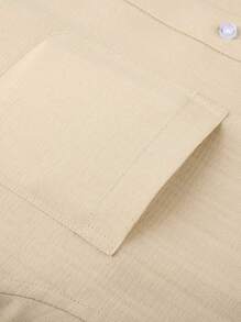 1 pièce Chemise à col montant à manches longues beige pour hommes, top polyvalent décontracté chic, coupe slim anti-froissage facile d'entretien, "Best-seller" Tenue de travail