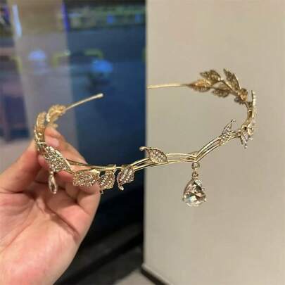 1 件可调节水晶叶皇冠头饰，复古头饰，适合婚礼和新娘的仙女公主服装珠宝