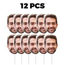 6/12pcs Custom Big Head With Your Photo Big Head On Stick, Suitable For Birthday Party, Family Gathering, Garden Yard Decoration Supplies Personalization Upload Your