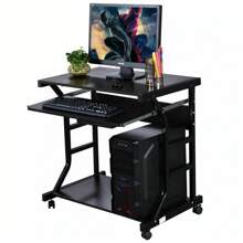 Black Home Office Writing Computer Desk Workstation With Wheels - Versatile PC And Laptop Table For Enhanced Productivity