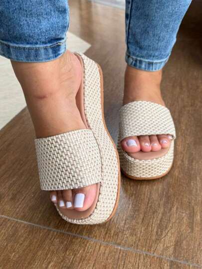 Sandalia Flatform Feminina Palha Tendecia Verão