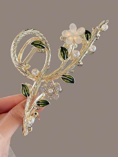 1pc Floral Design Large Hair Claw, Super Big Size Hair Claw Clip For Thick Hair, Hair Accessories For Women Hair Clips Hair Jaw Clip Hair Clamps Hair Clutch Hair Claw Clip Fall Winter For Vacation Outfits Woman Flower Hair Clip