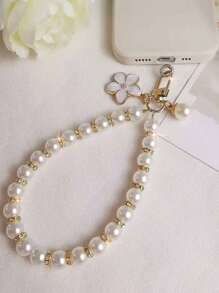 2pcs Short And Elegant Handmade Cherry Blossom Pearl Bracelet With A Transparent Pad, Mobile Charm Phone Chain Accessories, And Fashionable Women's Phone Strap, Universal Phone Hanging Rope Pad, Mobile Phone Hanging Rope, Small Fragrant Pearl Flower Bead Pendant, Phone Case Keychain Hanging Accessory, Luggage Hanging Chain Accessory, Keychain Hanging Accessory, Headphone Bag Pearl Pendant