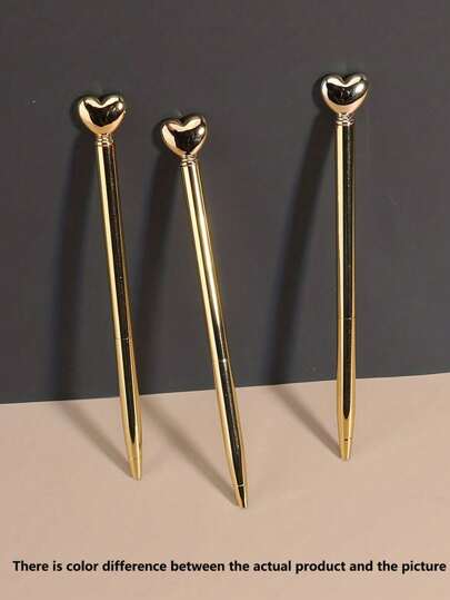 1 pieza Bolígrafo con punta metálica en forma de corazón dorado - Herramienta de escritura elegante y suave para la escuela, bodas y regalos, diseño de corazón lindo, punta fina, imprescindible para la temporada de regreso a clases, bolígrafos de escritura, firmas de bodas y embalaje de regalo