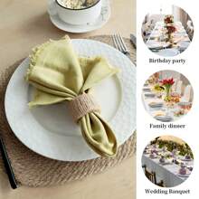 6pcs/Set 3.5x4.5in (9x12cm) Jute Woven Napkin Rings, Country Style Thickened Cylindrical Napkin Holders, For Dining Table Decor, Housewarming Gift