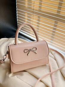 1pc Customizable Text, Name Gentle And Sweet Bow Fashionable Handbag Versatile Ins Shoulder Messenger Bag Fashionable And Gentle Small Square Bag With Bow Decoration Pu Material Magnetic Buckle Closure Messenger Bag, High-End Solid Color Matching, Suitable For Girls Shopping Daily Use, Put Mobile Phones And Wallets, Girls Princess Style Handbag Messenger Bag - Bow Handbag - View 10