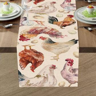 1 件水彩公鸡和小鸡印花桌旗，适合室内/室外派对、春夏家居装饰和餐桌装饰