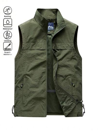 Summer Workout Vest Men Stand Collar Sleeveless Vest Jacket, Vest Coat,Lightweight Windproof And Insulating Outerwear For Fall And Winter, Waterproof, Soft Nylon Material, Zipper Closure, Comfortable Fit, Perfect For Layering, Ideal For Outdoor Activities Or Daily Wear