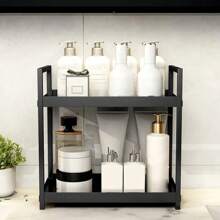 1pc 2-Tier Plastic Countertop Bathroom Organizer Rack, Holder For Cosmetics, Skincare - Multipurpose Shelf For Kitchen & Bedroom
