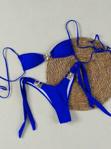 Conjunto de bikini sexy de dos piezas decorado con estrellas de mar con cordones, estilo de playa de verano