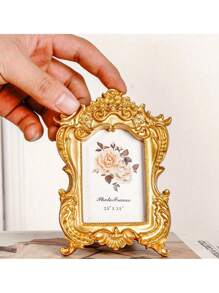 1pc Elegant Gold Resin Photo Frame, 3.5x5.1 Inches - Classic European Style, Desk Display For Home And Office Decor, Suitable For Photography Props And Miniature House Decoration, Home Decor