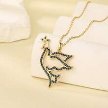 1 件镀金花卉锆石装饰吊坠项链，优雅时尚的女性礼物，适合日常佩戴 - 金黃色 - 查看 1