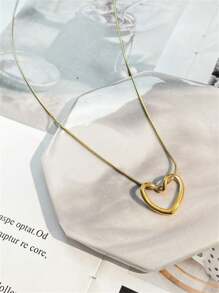 1pc Minimalist Stainless Steel Heart Pendant Necklace For Women, Vintage Style Choker Necklace, Suitable For Daily Wearing Valentines,Mom,Mother,Mother's Day,Gift - Silver - View 8