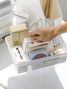 1PC Plastic Storage Basket With Handle, Portable Pencil Box And Pencil Box, Multifunctional Desk Portable Storage Box, Must-Have For Thanksgiving Back To School, Exquisite Gift