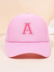 1pc Kid's 26 Alphabet Baseball Cap, Fashion Versatile Casual Sun Hat,Pink Mesh Breathable Trucker Cap, Suitable For Girls Back To School Daily Outfit, Gift