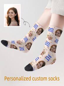 1 par de calcetines personalizados de media pantorrilla con impresión de rostro para niños y niñas, calcetines personalizados para adolescentes con fotos, calcetines divertidos con diseño personalizado para uso diario, vacaciones, cumpleaños y talla grande