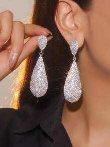 1 Par de Brincos de Cristal CZ em Formato de Coração Glamorosos, Joia de Casamento, Festa, Formatura