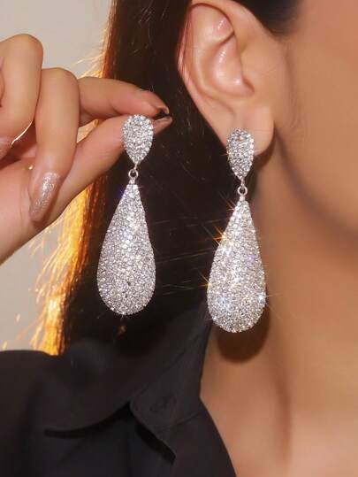 时尚迷人心形 CZ 水晶耳环耳钉婚礼派对毕业珠宝 1 对