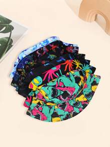 1 件女士海洋动物印花双面渔夫帽，鲨鱼、章鱼、水母图案，适合日常使用