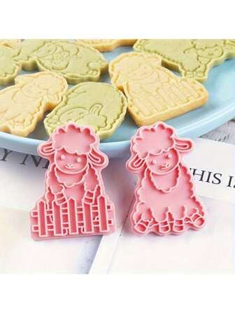 一套/8 件，小绵羊 3D 卡通饼干模具，可压饼干、蛋糕和其他糕点烘焙模具