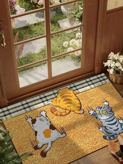 1 Stück 3 Kätzchen Klettern Wand Muster Fußmatte, Innen- und Außenbereich rutschfeste Matte, maschinenwaschbar, abriebfest, schmutzabweisend, saugfähig, schnelltrocknend, geeignet für Küche, Esszimmer, Flur, Badezimmer, Schlafzimmer, Außenbereich, Eingangsbereich, Heimdekoration, Raumdekoration, Teppich für Alljahreszei